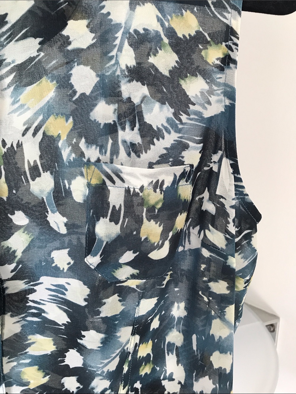 CAbi Teal and White Abstract Button-Front Blouse - Picture 3 of 6